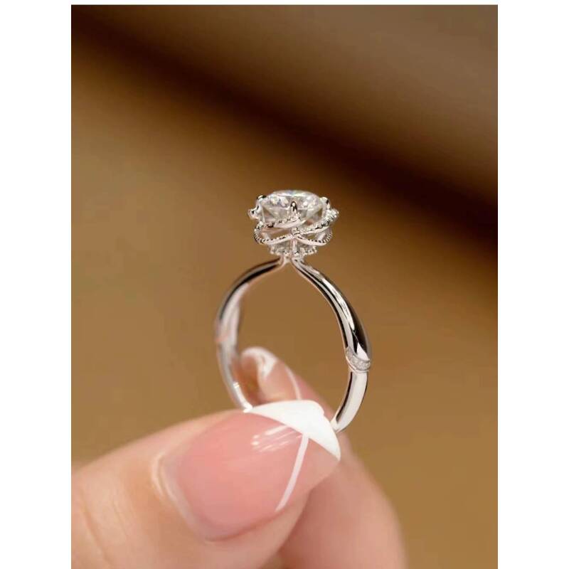 925银莫桑石戒指 ［华尔兹］S925银 镀 18k D色莫桑钻戒指0.5ct-2ct