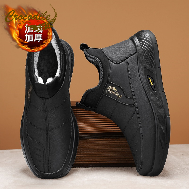 鳄鱼恤高帮休闲鞋冬季男士运动时尚雪地靴工装男加绒保暖防滑棉鞋