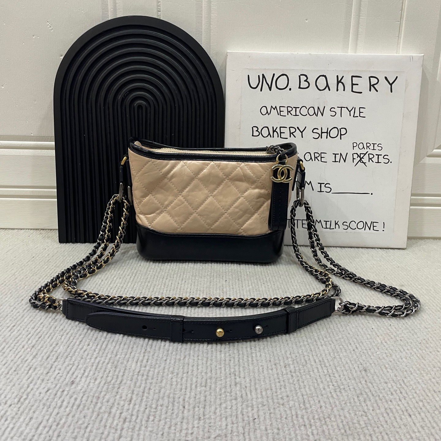 95新 Chanel/香奈儿 【蔡包紫】奶茶色流浪拼黑小号