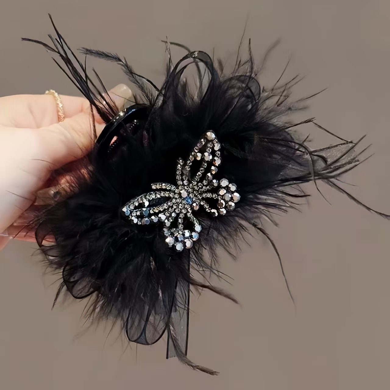 【羽蝶】夹子夹头发抓夹高级感法式超仙风水钻蝴蝶羽毛发夹A6064