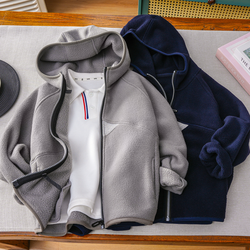 儿童冬加绒运动拉链衫中大童2025保暖休闲连帽外套男童长袖潮