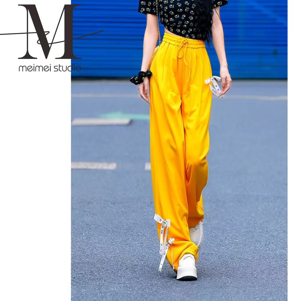  MEIMEI STUDIO【蜡笔】新款百搭时尚蝴蝶结工装休闲裤479-30372766