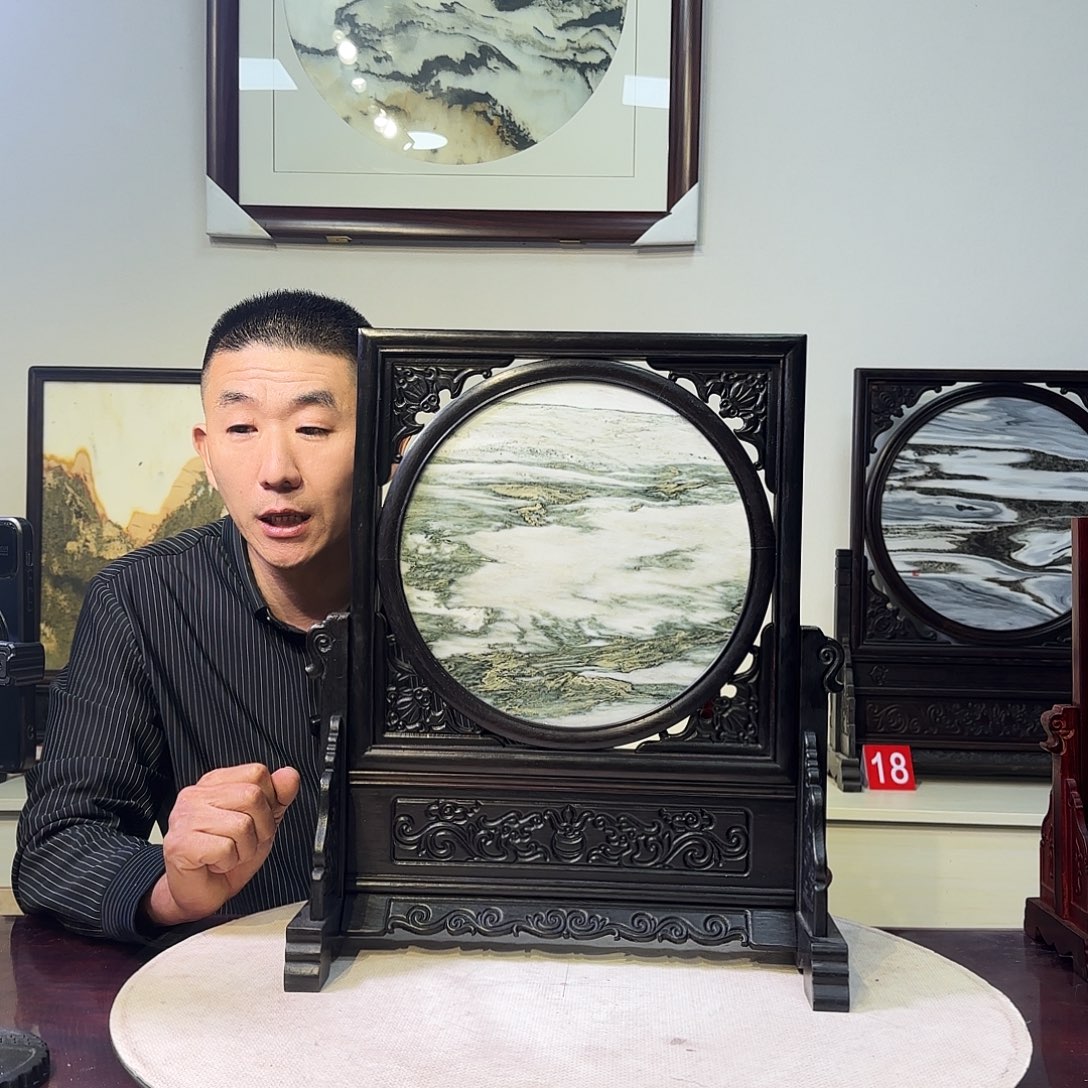 石材天然大理石画屏风38×45