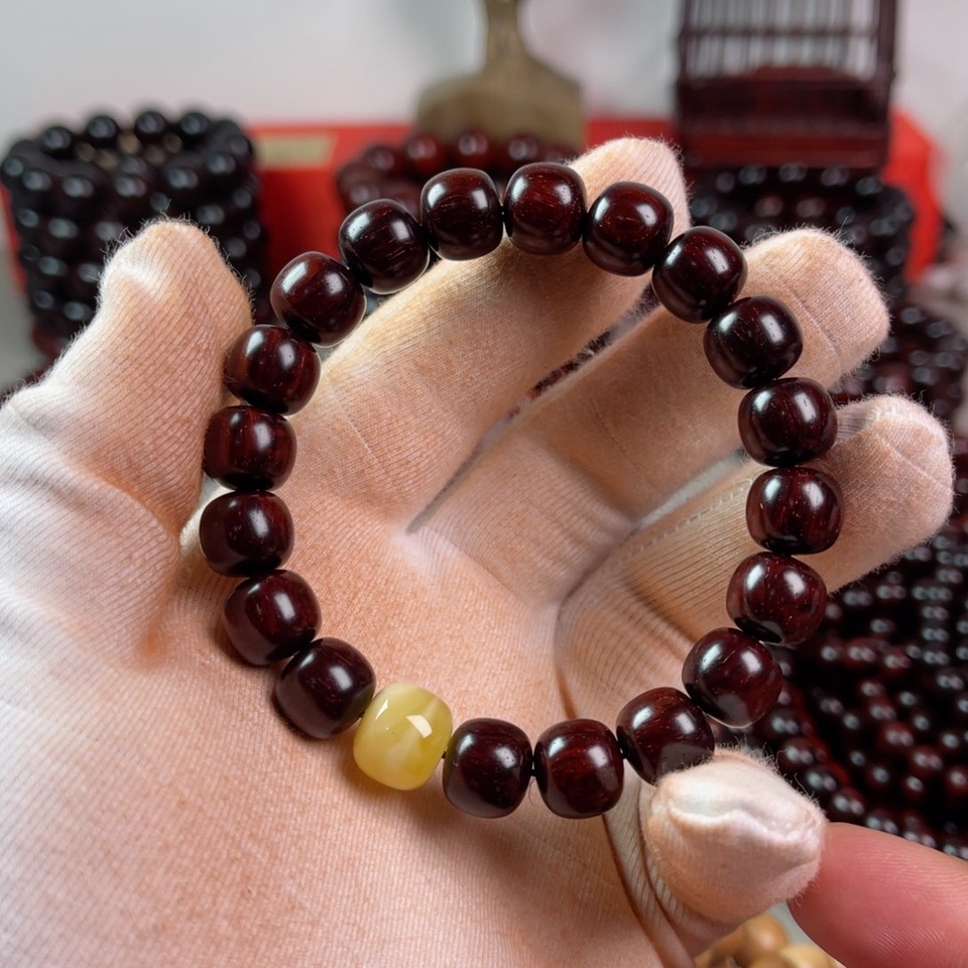 小叶紫檀手串/手链10/11老型高油密配蜜蜡