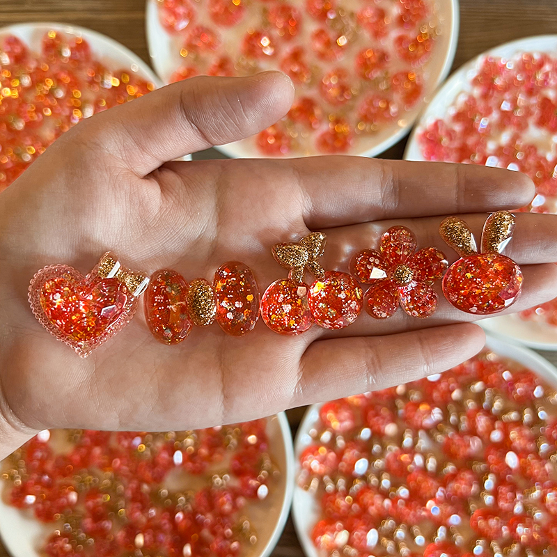 E03亚克力时尚发饰亮晶晶红色蝴蝶结片片无孔手工儿童DIY包包配件