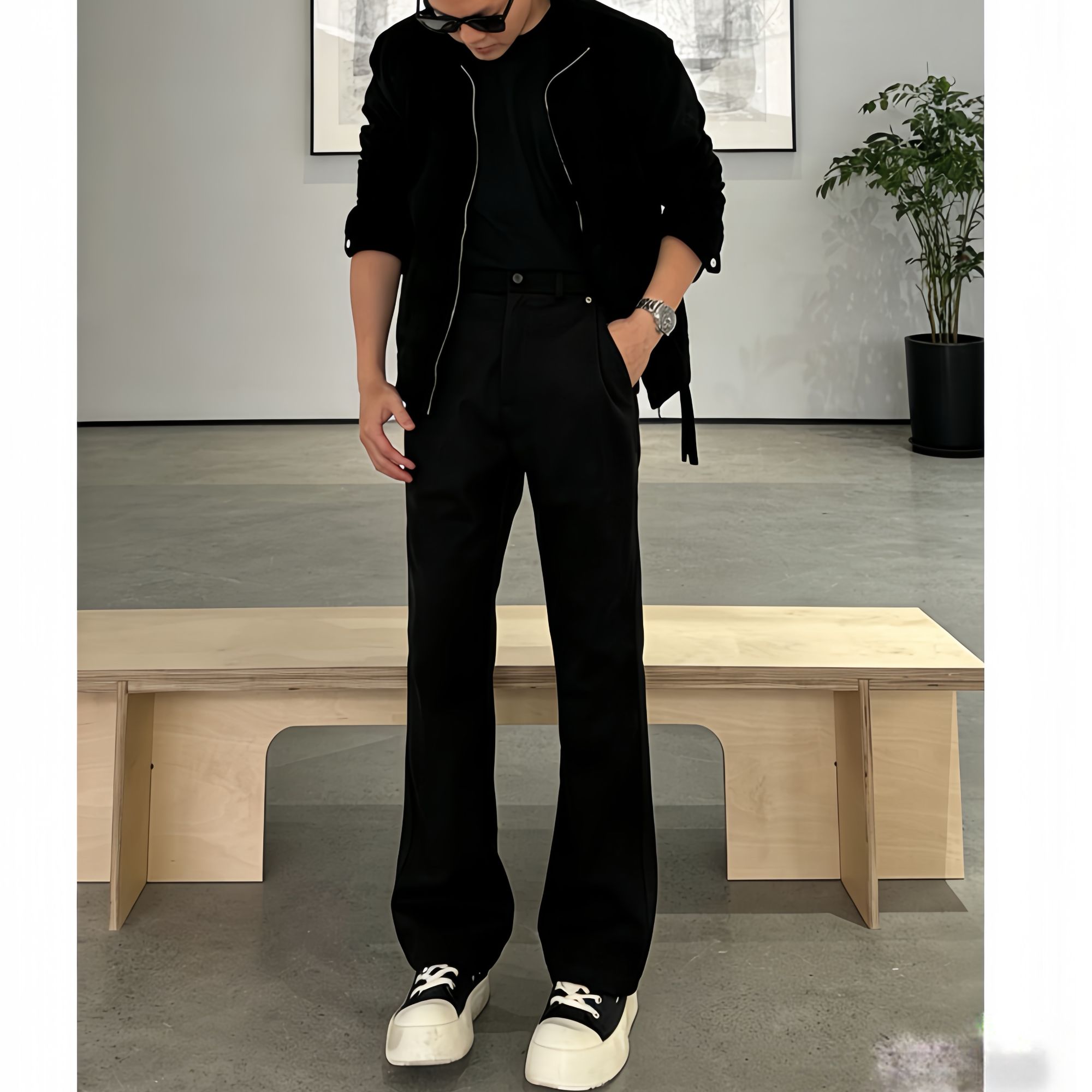 新冬季呢子合体款斜纹西裤501直筒男显高显瘦直筒卫裤休闲裤