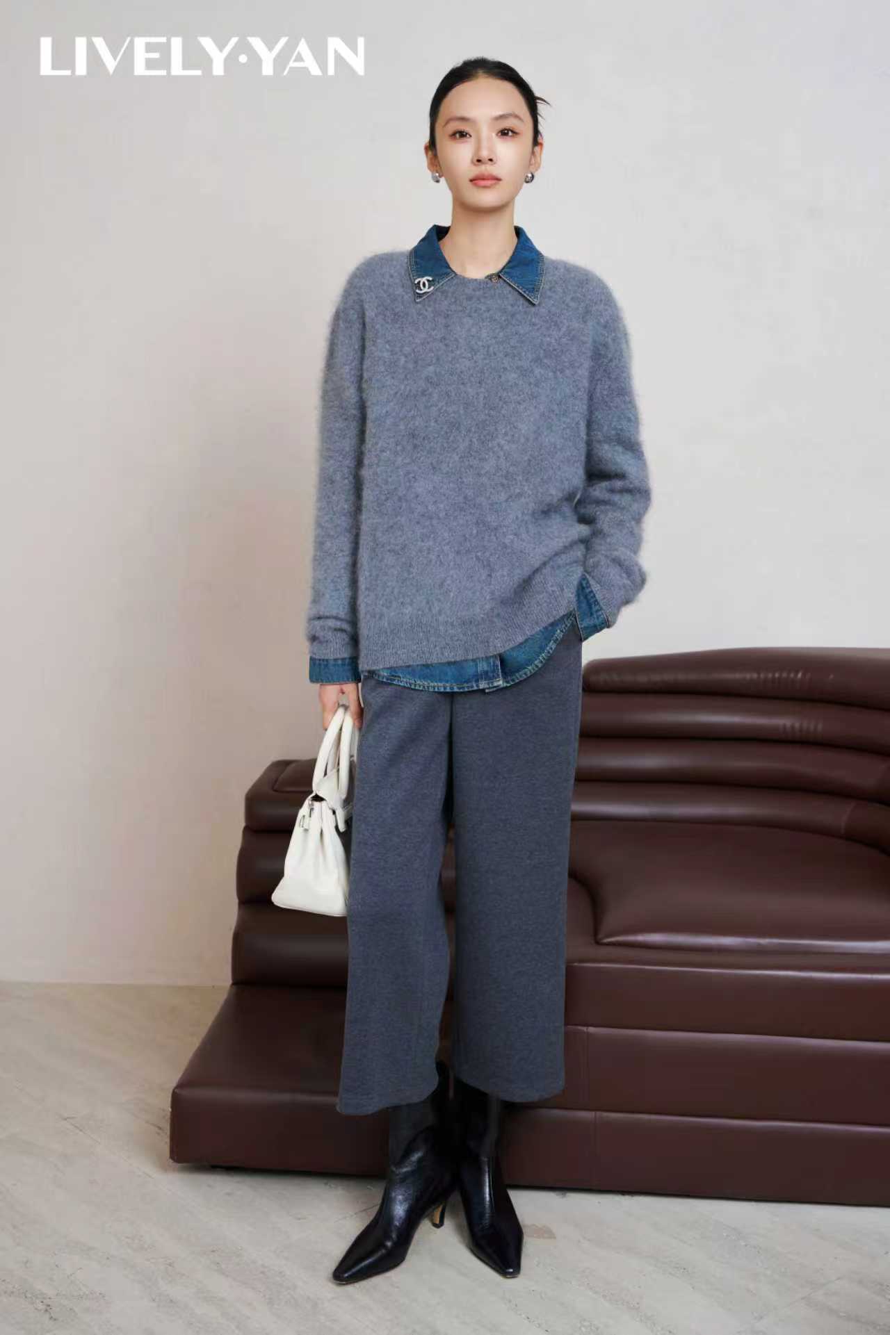 俪妍冬款九分直筒裤深灰色百搭显瘦高级有品质