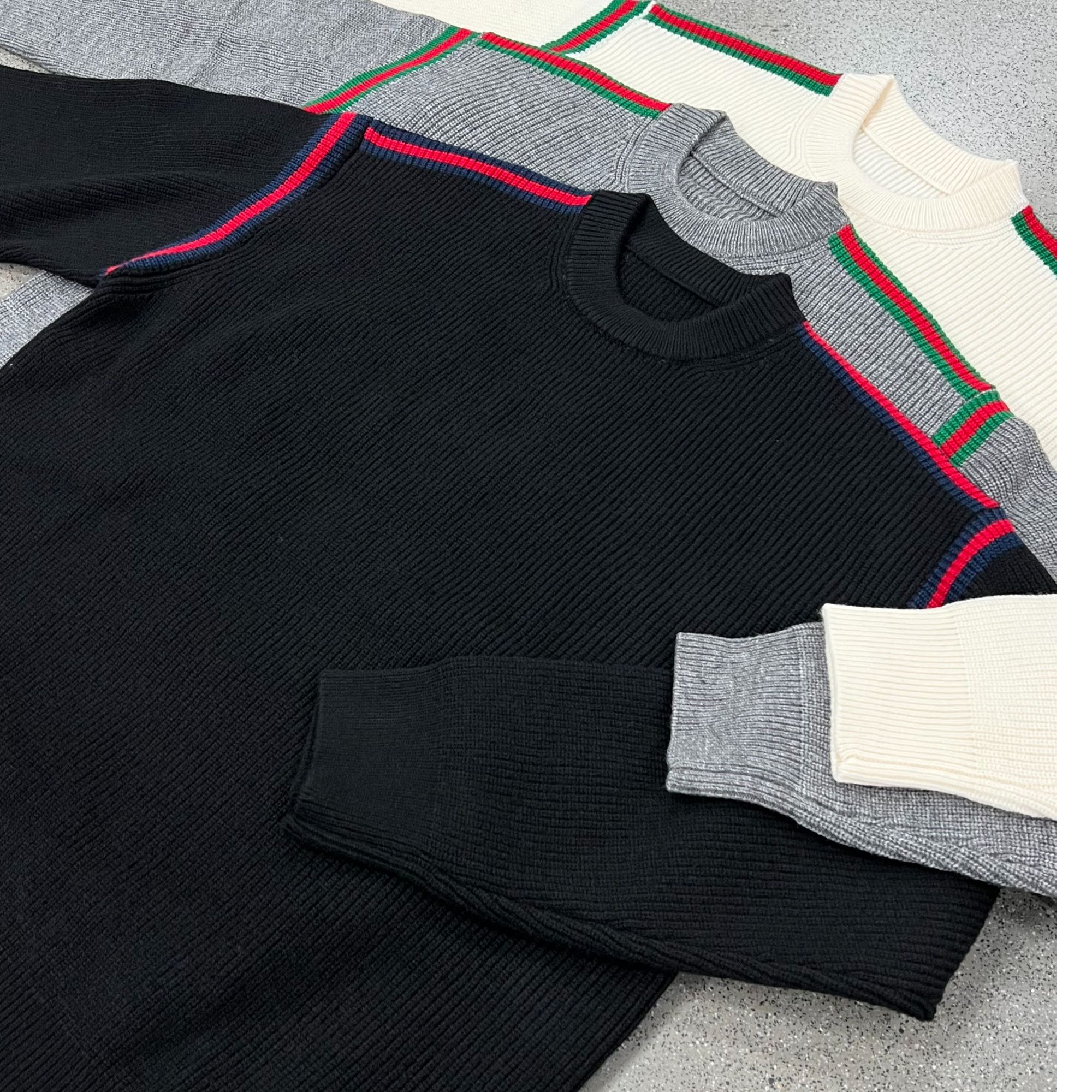 【彩条毛衣】秋冬麻花针织衫圆领套头情侣毛衫男士新款休闲装