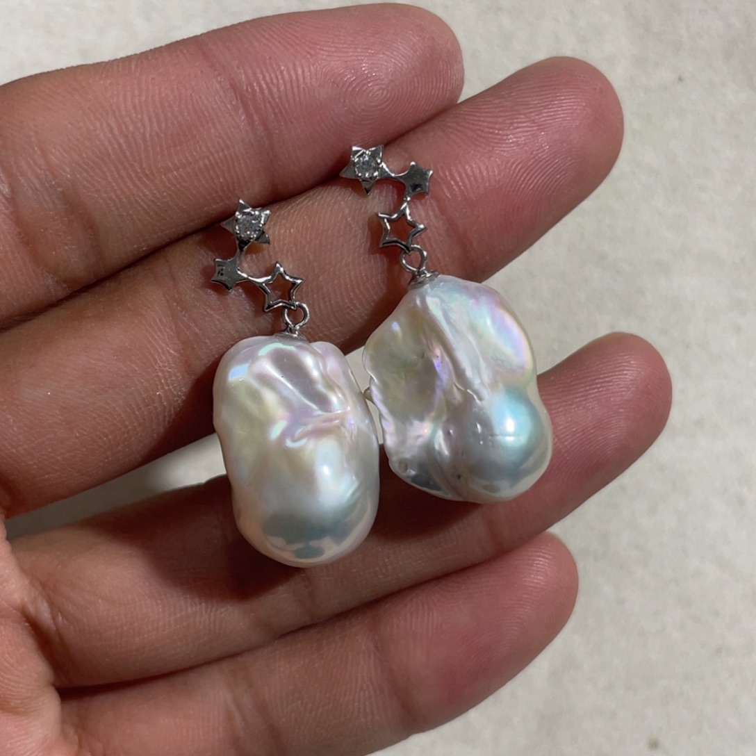 淡水珍珠耳饰银S925镶嵌