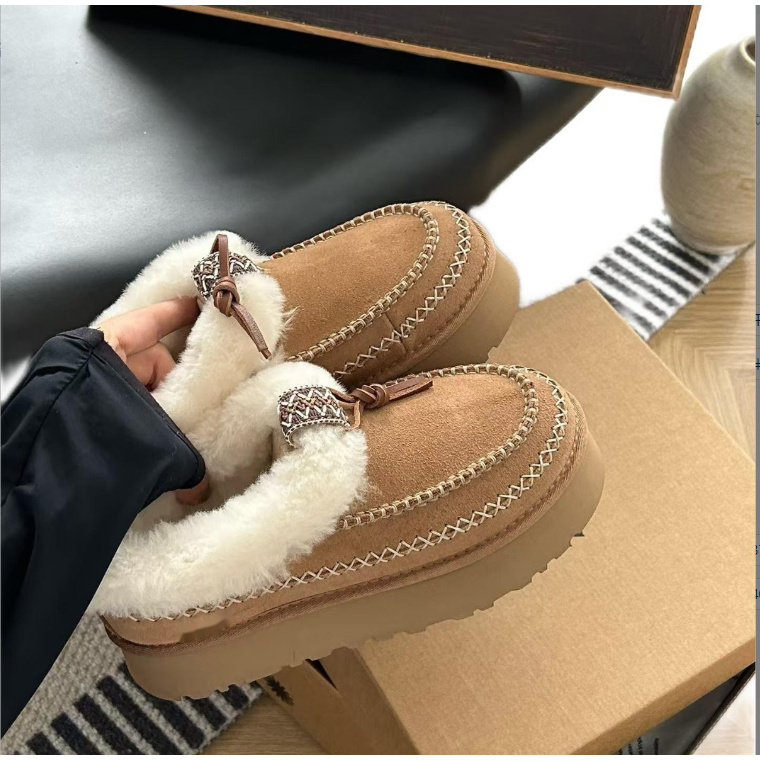 4cm【阿尔派全新未拆封】秋冬桑坡雪地靴羊皮毛一体V口/平口毛毛鞋