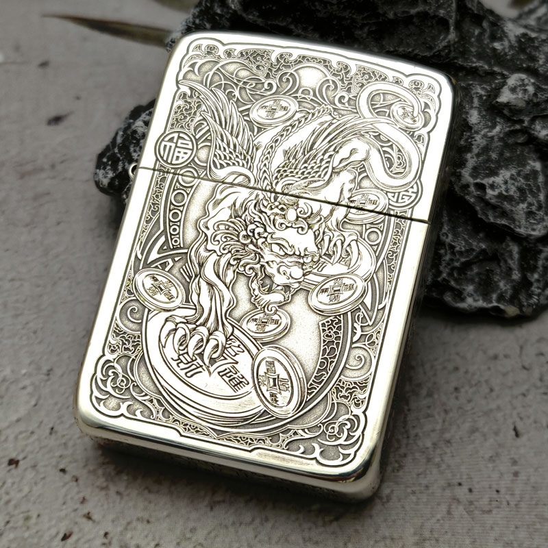 ZIPPO打火机文版1941镀银九钱招财貔貅 煤油防风生日礼物送礼DYJ1