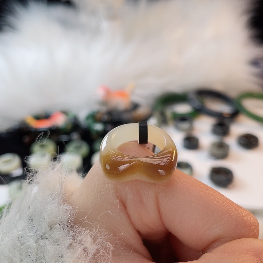 和田玉未镶嵌戒指k27 一口糖猫耳16.3mm