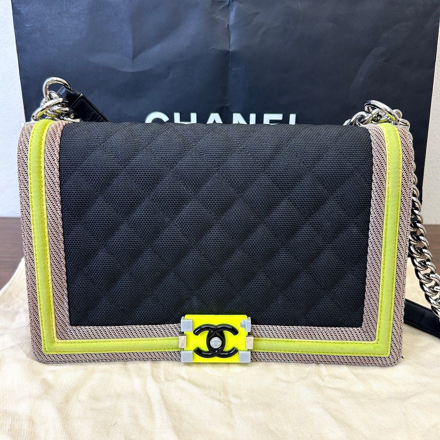 95新 Chanel/香奈儿 帆布拼色leboy 大号底长28 单肩包