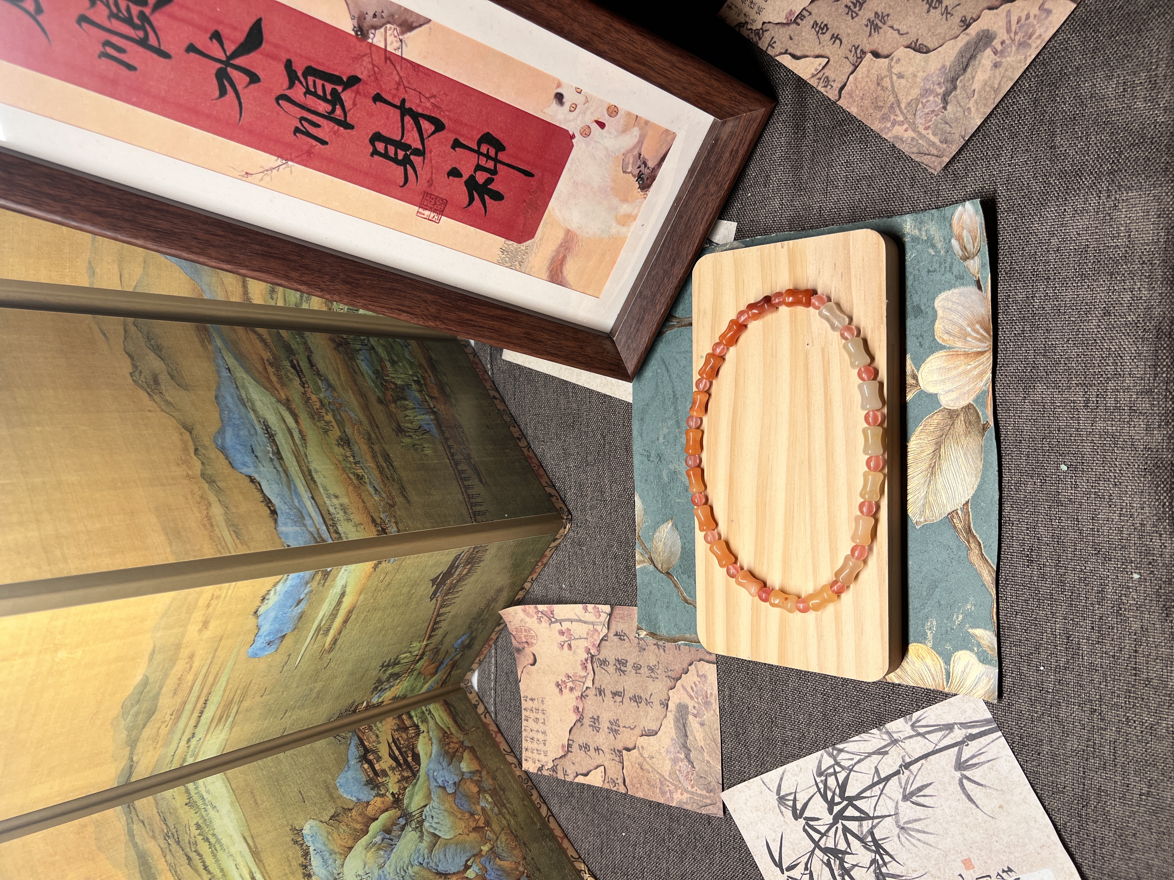 非金属仿水晶手链 金丝玉双圈手串新中式女款渐变文玩手链百搭