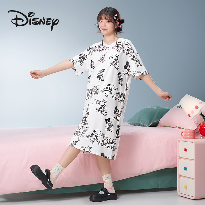 Disney/迪士尼米奇印花可外穿睡裙宽松时尚圆领家居服夏季新款