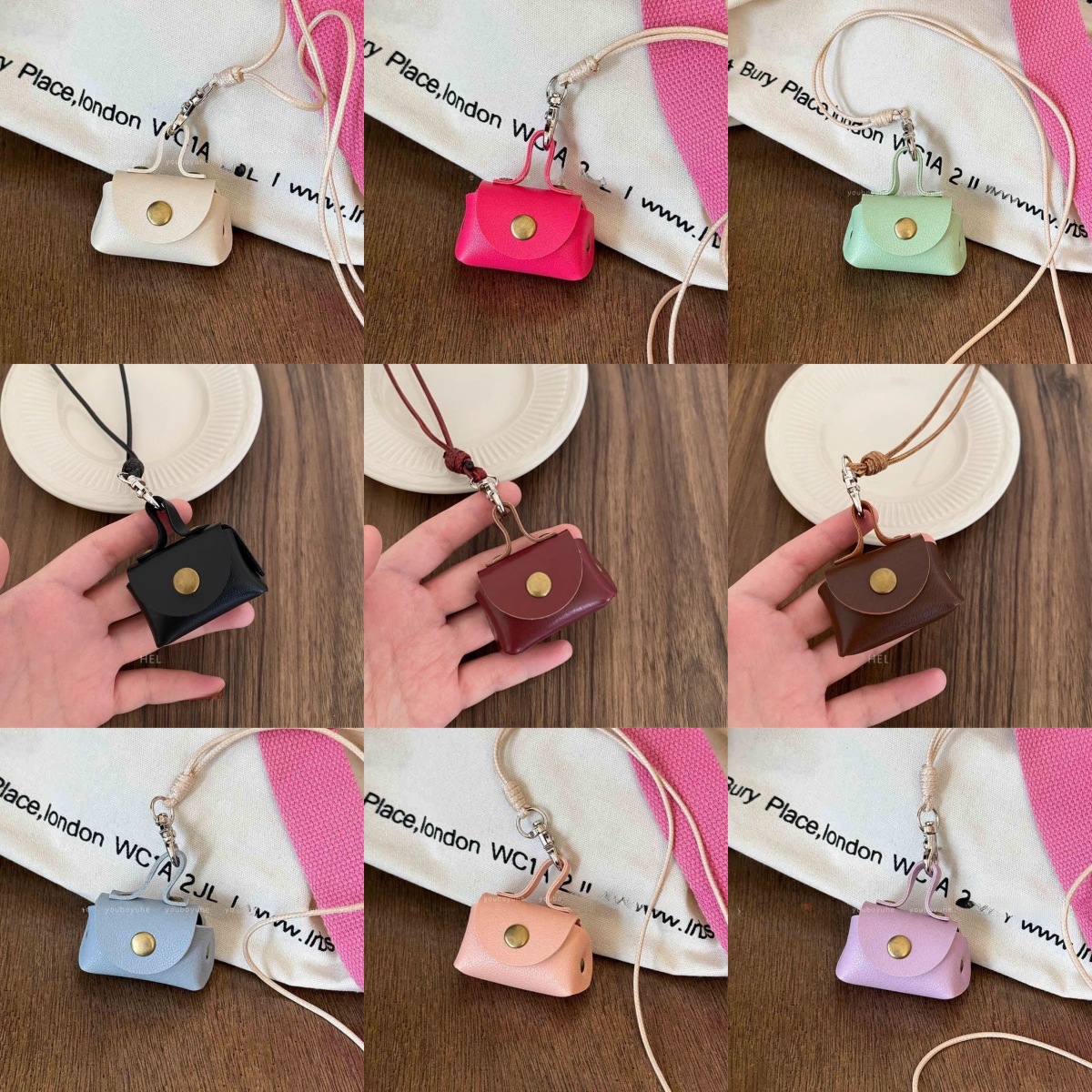 铜合金亚克力项链 复古可爱皮质零钱包挂脖项链女耳机套收纳包包