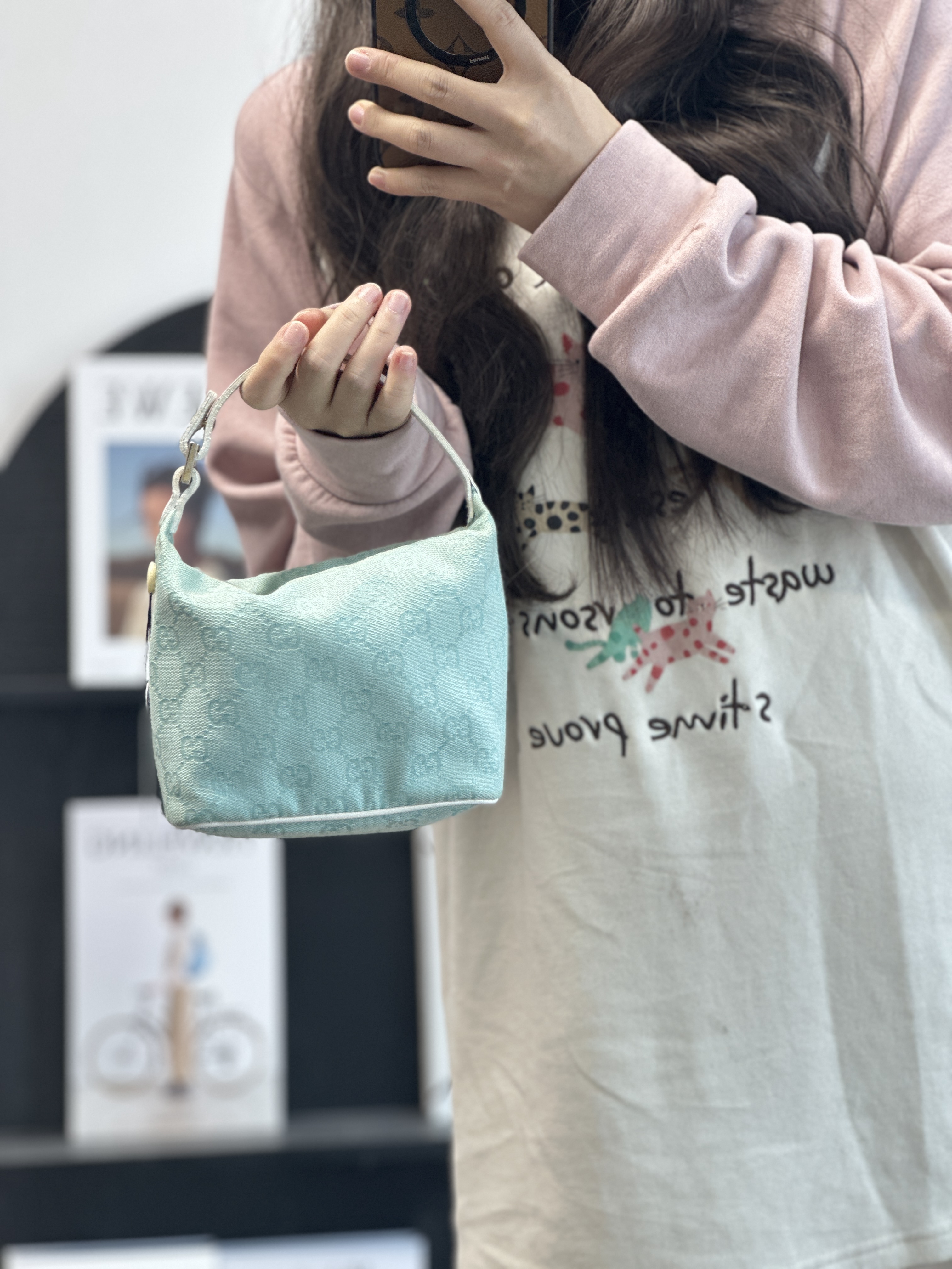 95新 GUCCI/古驰 蓝色小船手提包/jmm111