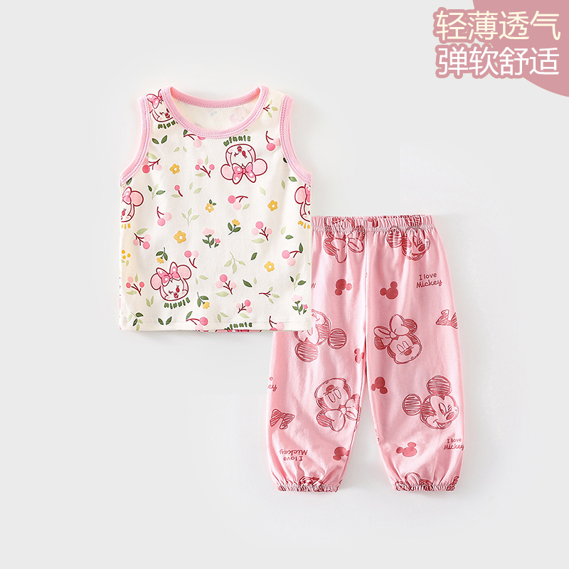 Disney/迪士尼儿童夏装轻薄透气无袖背心套装宝宝夏季凉感套装