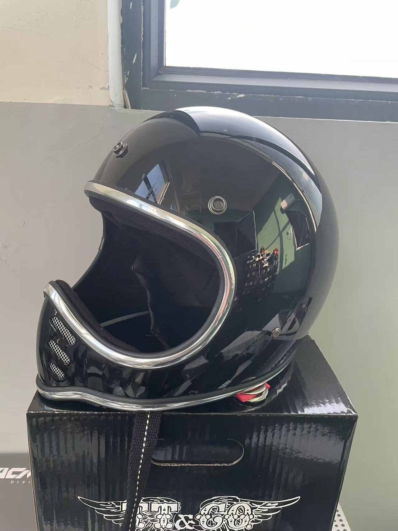 复古风格玻璃钢摩托车全盔鹰嘴盔男女通用小盔体