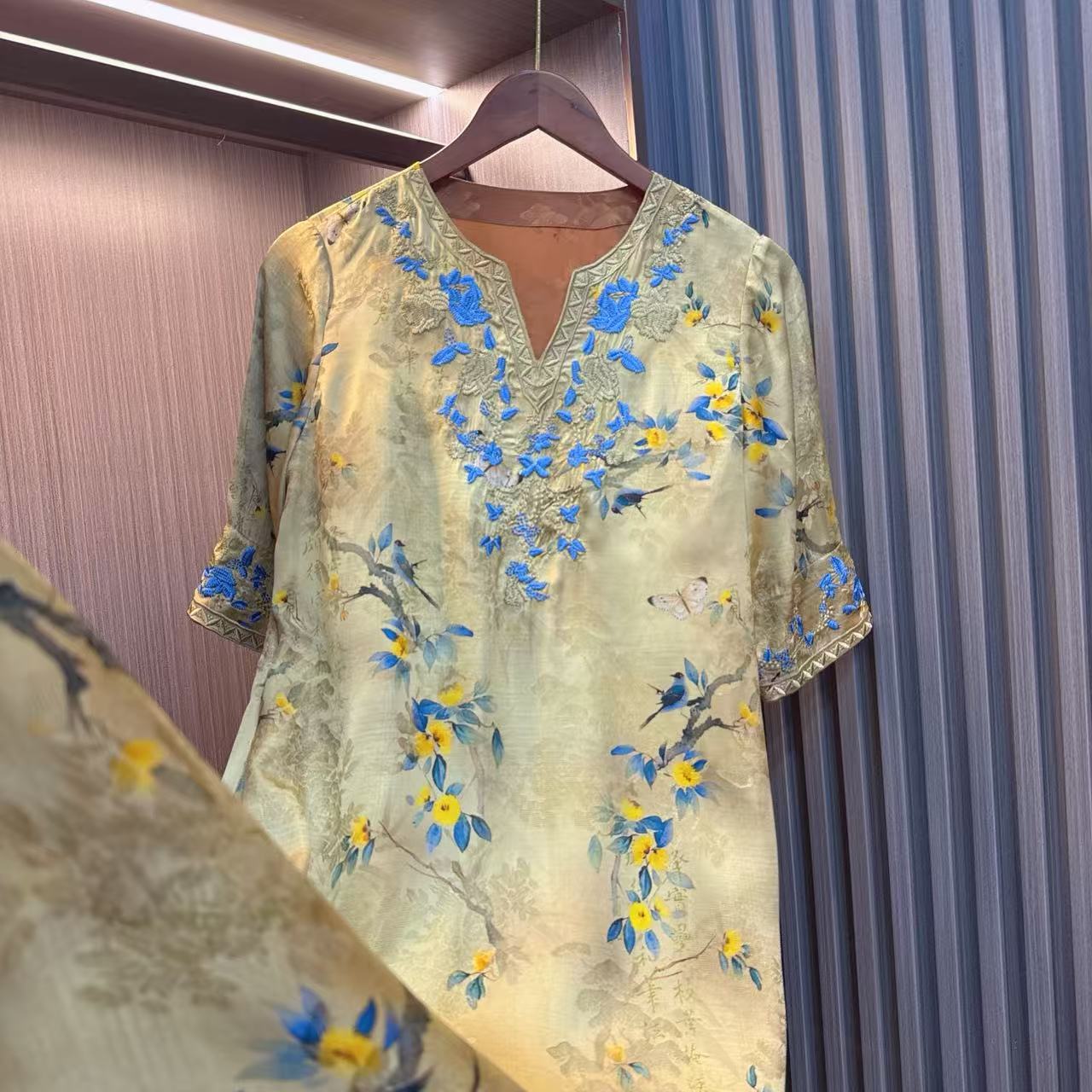 慕颜-江南复古v领旗袍夏显瘦遮肉原创女装连衣裙