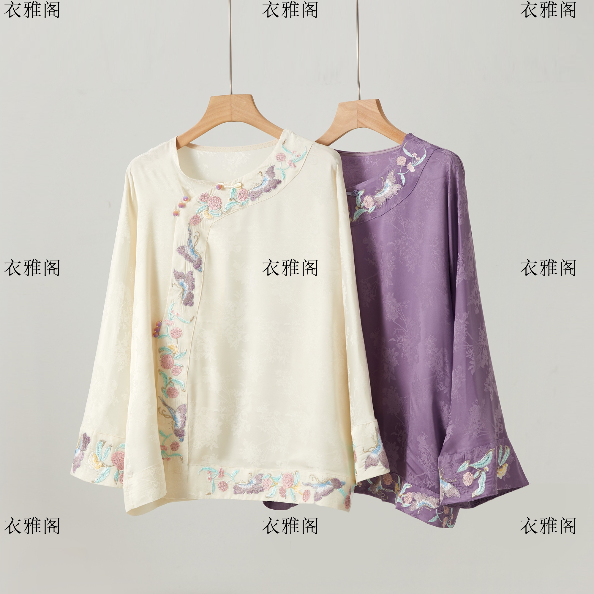 [江晚]衬衫网红新中式复古印花印花圆领提花绣花重工刺绣斜襟