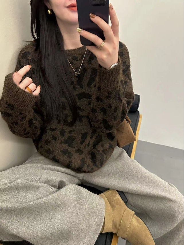 2025年冬套头新款韩系设计感简约时尚慵懒风针织衫宽松2157