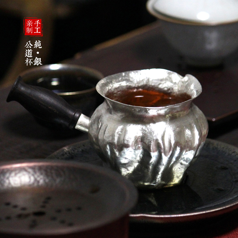 任和堂纯手工足银9999核韵一张打公道杯分茶器茶具配件纯银9999