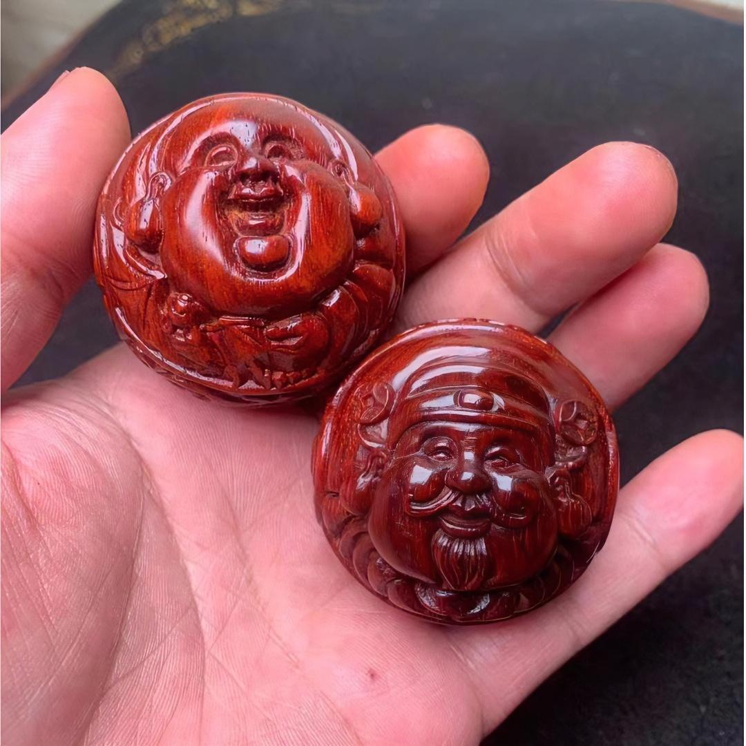 紫檀木精雕细琢(财神弥勒手球)财迷保健球