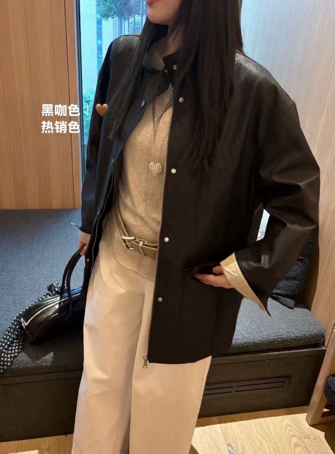 甜酷腔调感重工pu皮竖条翻边升级慵懒版复古皮衣