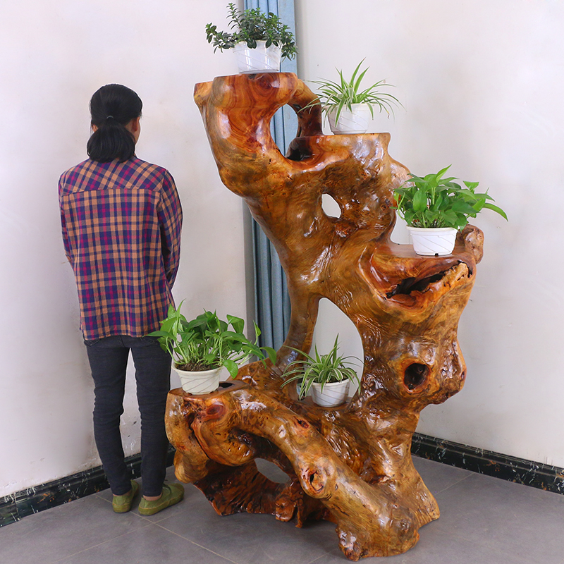 根雕花架实木天然树根树头香樟木原木天然随形根艺摆件MH11026