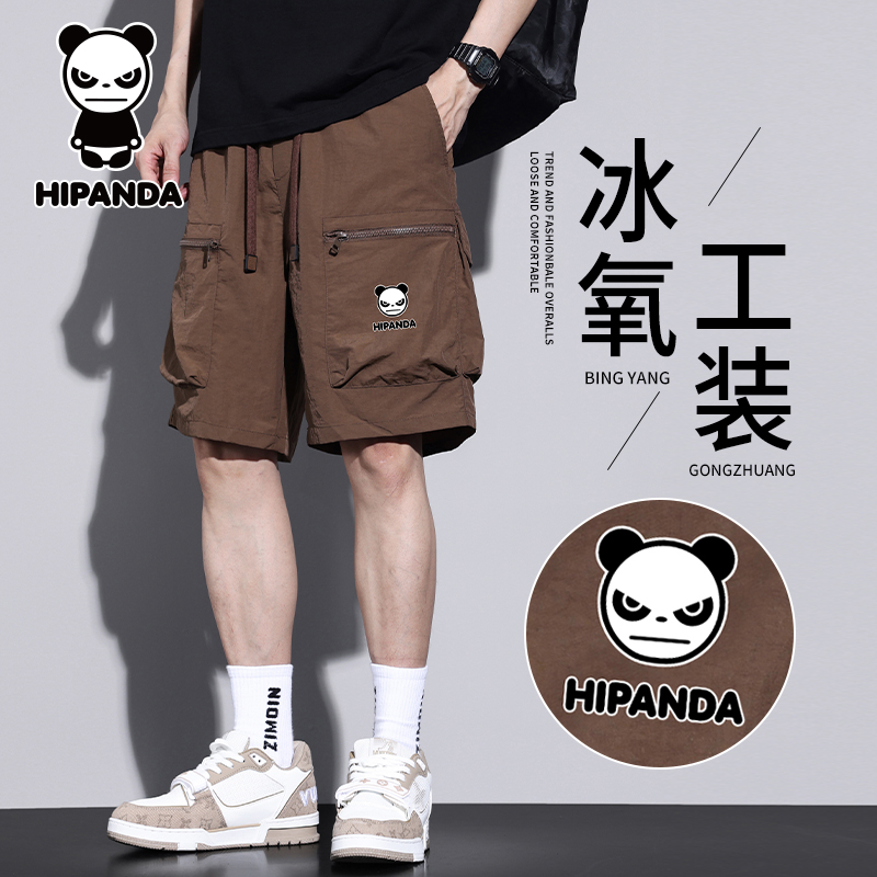 Hi Panda你好熊猫美式工装短裤男士夏季薄款宽松休闲运动五分裤子