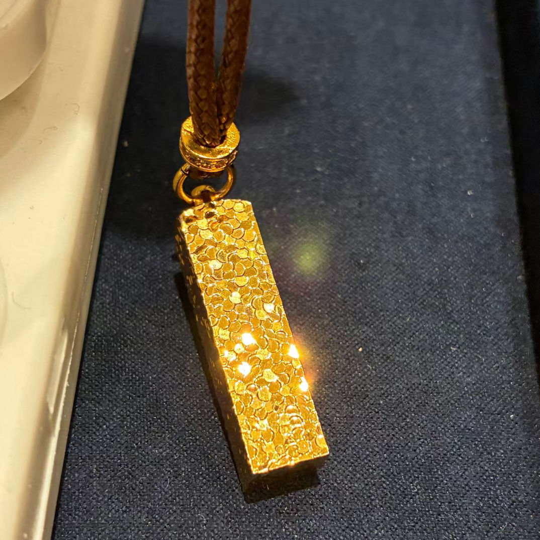 铜合金吊坠 铜合金项链 金店同款碎冰冰四方来财吊坠项链