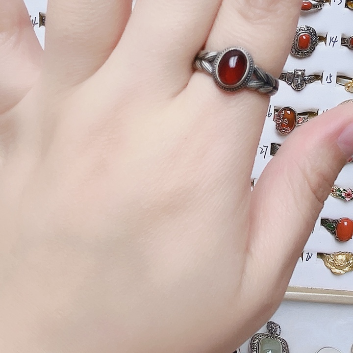 血珀银S925镶嵌戒指