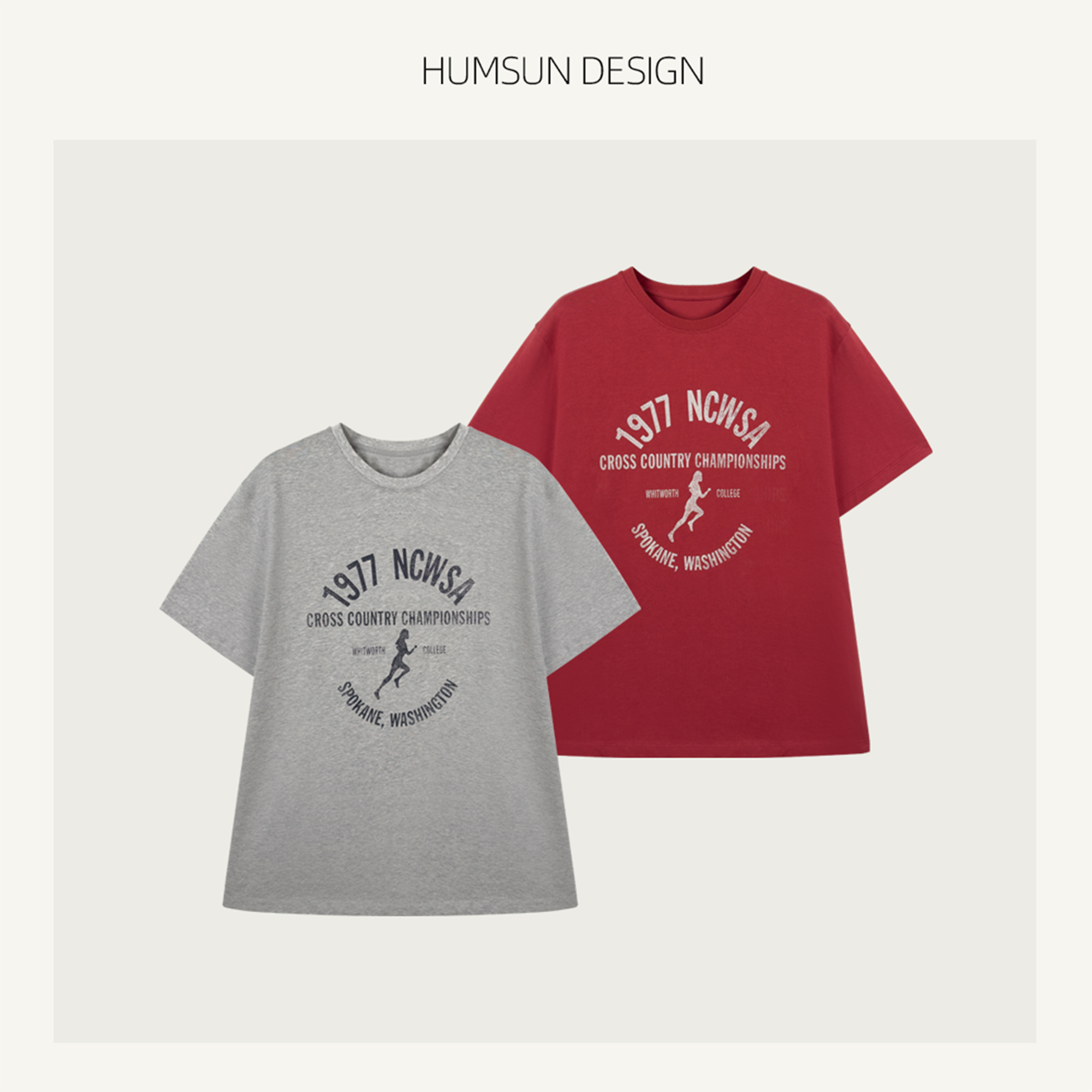 HUMSUN/禾木笙「风起时」定纺70S新疆棉做旧印花廓形圆领T恤 5A465