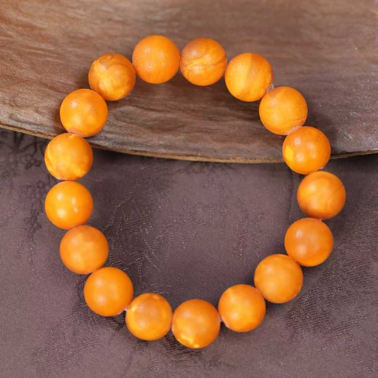 【壹芳珠宝】天然原矿橘皮蜜蜡单圈素串10-11mm