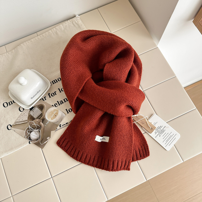 【100%澳洲羊毛】纯色针织秋冬季围巾新款百搭保暖时尚韩版围脖