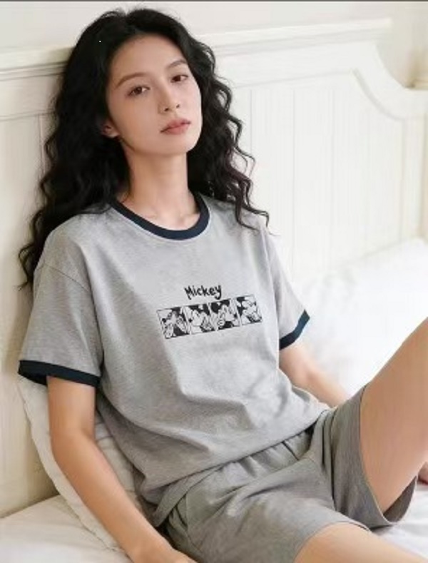漫画米奇短袖短裤纯棉睡衣女士套装夏季女士睡衣可外穿家居服套装