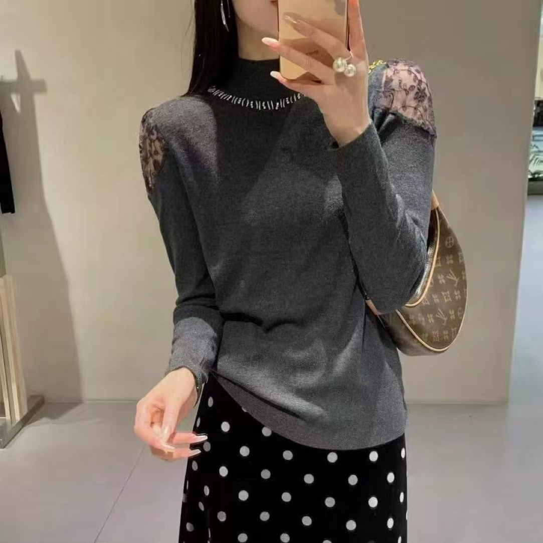 冬季半高领重工串珠打底衫8662