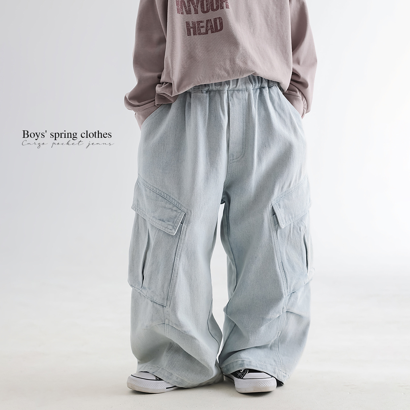 春季牛仔裤2025新款韩版儿童童装工装潮范春款宽松运动裤子033