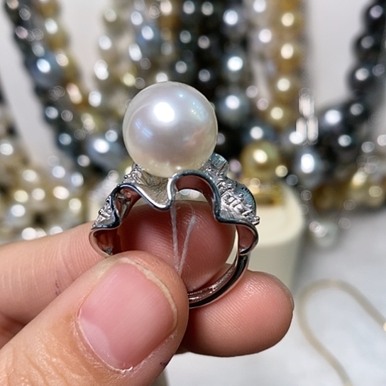 海水珍珠戒指银S925镶嵌12.2