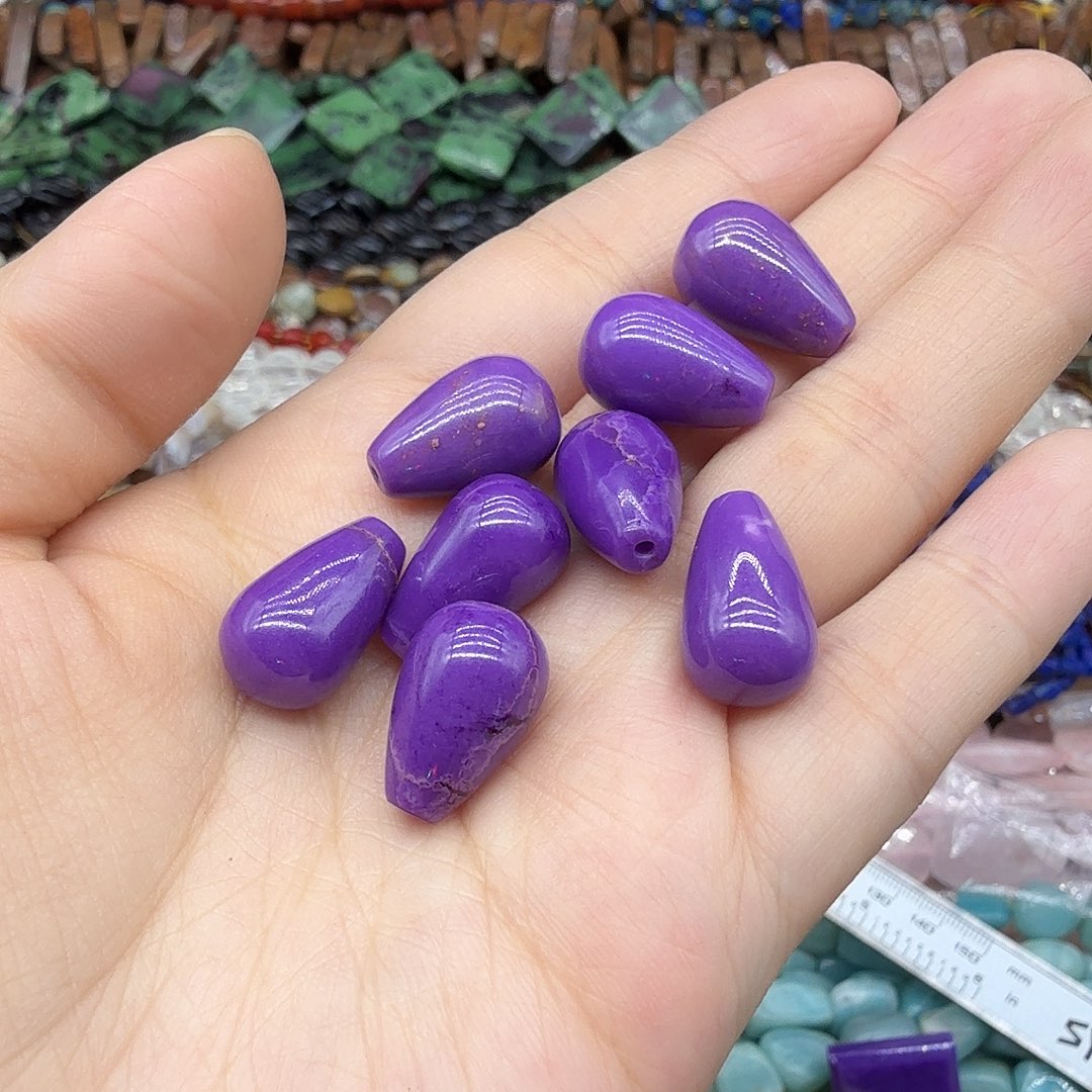 珠宝半成品未镶嵌水晶10×16美国紫云母水滴半孔两颗