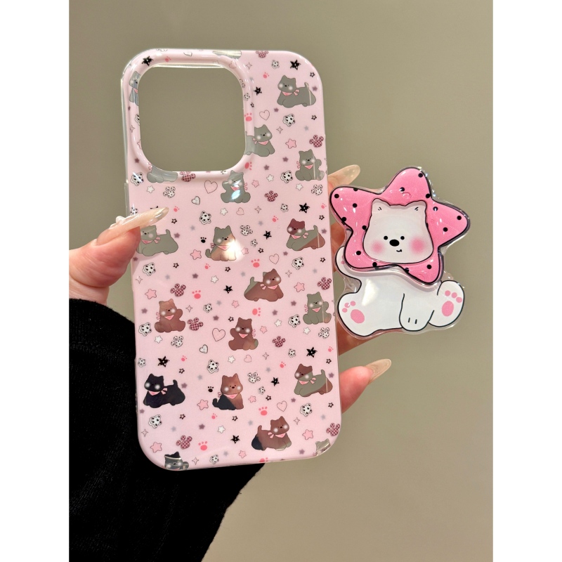 适用苹果iphone16promax星星小狗15pro支架14pro粉色13可爱手机壳