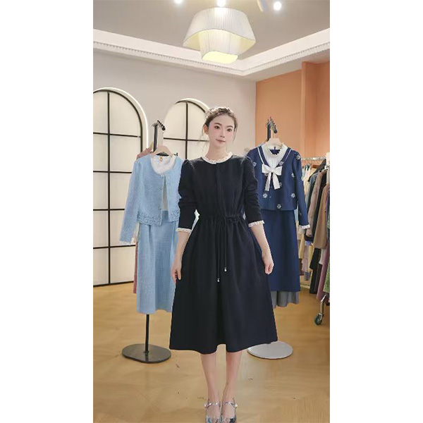 L9643 2025年早秋新款时尚气质百搭收腰显瘦中长款连衣裙