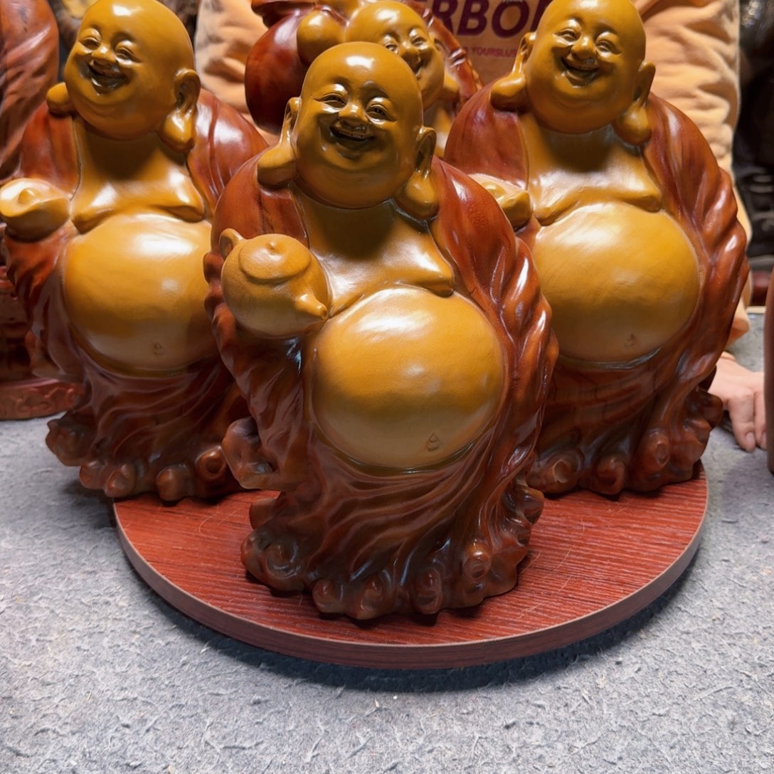 ༺***༻木茶壶弥勒佛一个香樟木摆件
