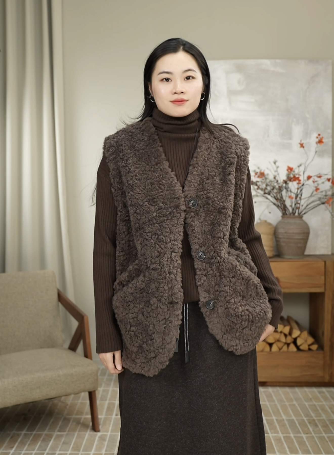 九月JIUYUE韩系时尚仿羊羔毛慵懒叠穿休闲马甲加厚背心外套 28275