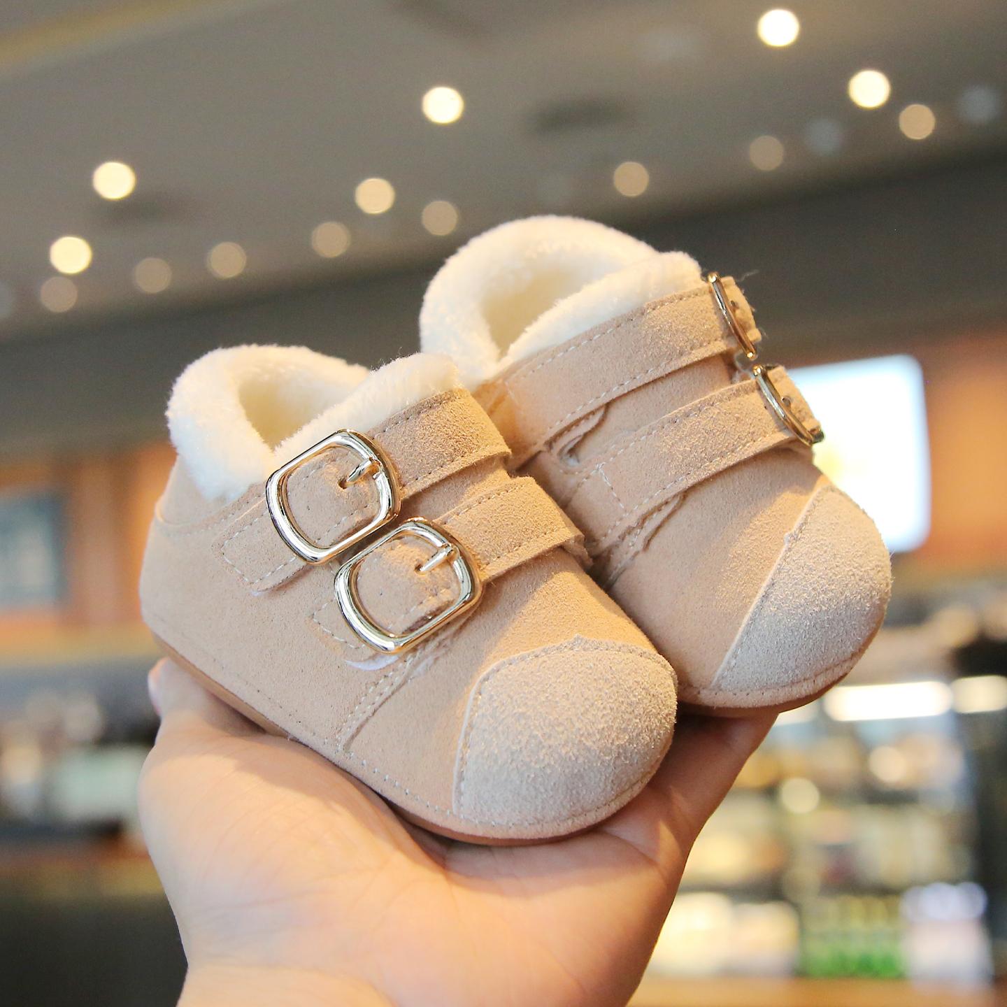 冬季加绒勃肯0-2岁婴幼儿男女宝宝防滑软底加绒保暖百搭学步鞋