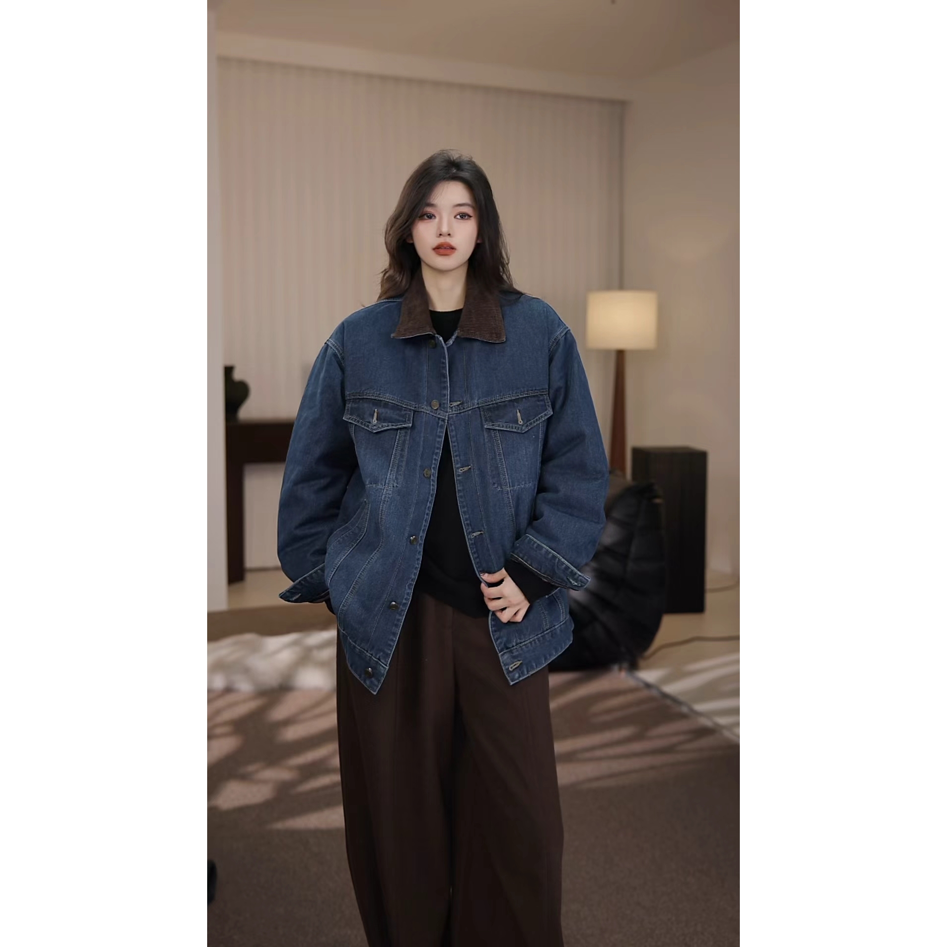 卢尚咖领牛仔羽绒外套2117