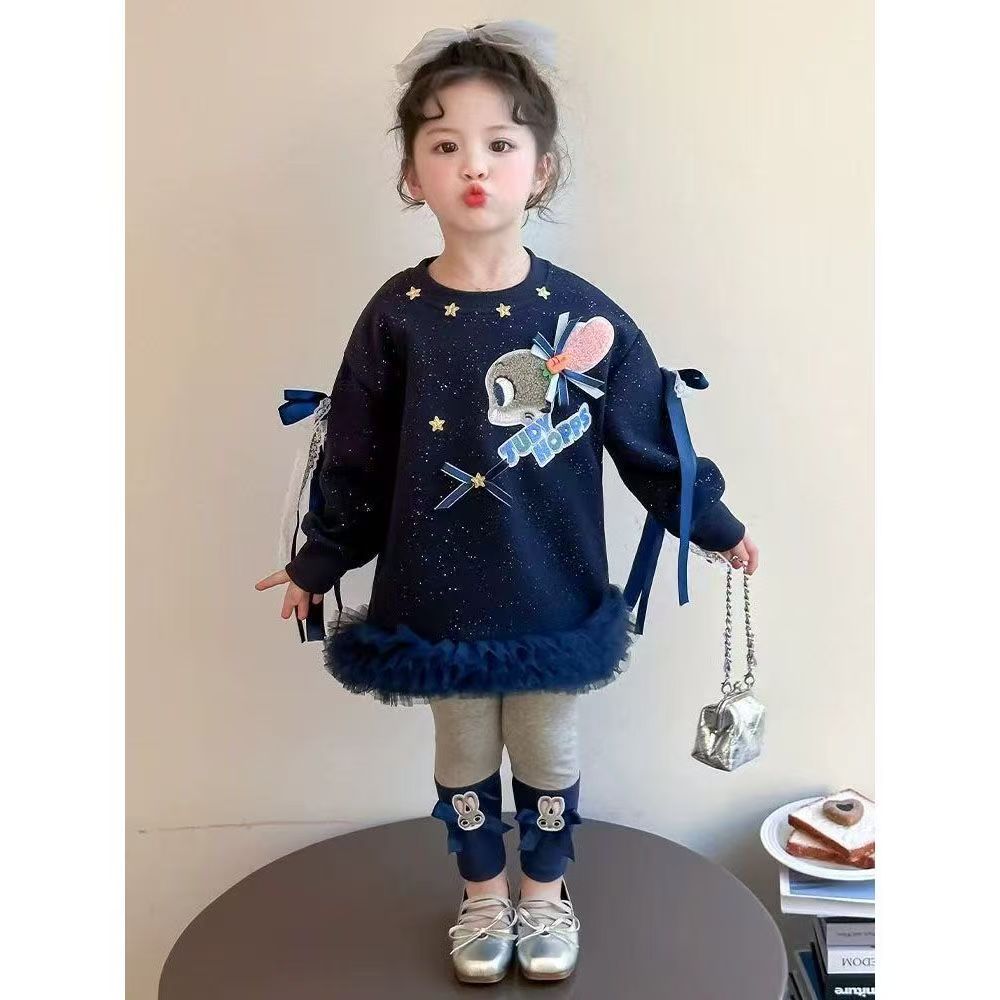 2025新款女童春秋季时髦网纱公主裙子中小儿童宝宝连衣裙套装秋装