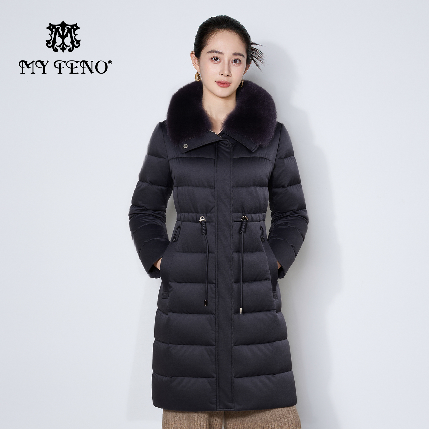 MY TENO/马天奴VHAJ28 修身型长款女士冬装女款大翻领绗缝