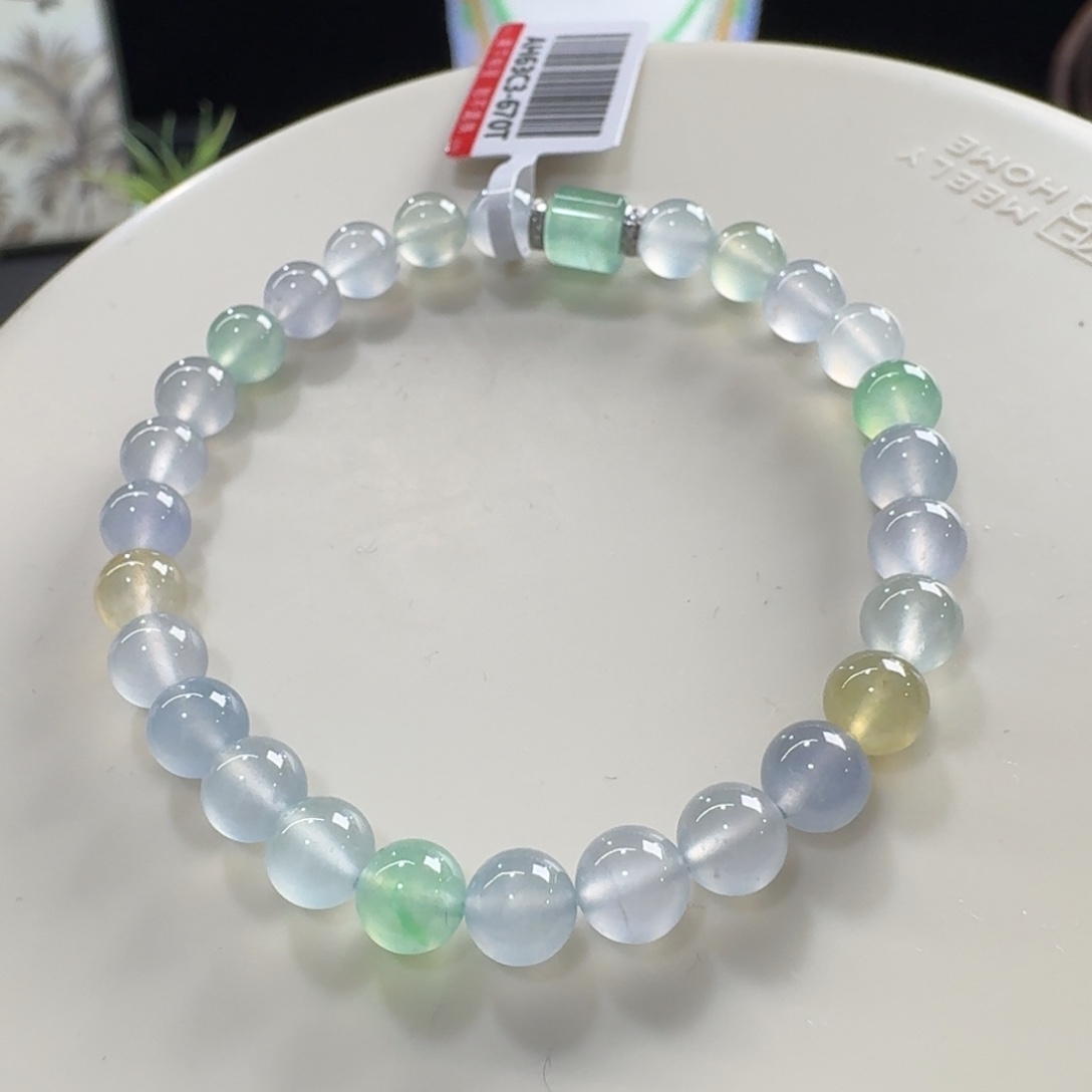 翡翠未镶嵌手链高冰玻马卡龙多宝单圈6mm